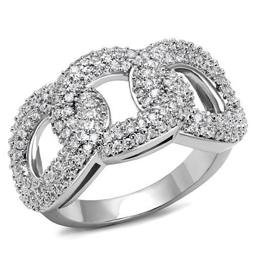 JCE1218 Rhodium Brass Ring with AAA Grade CZ  in Clear