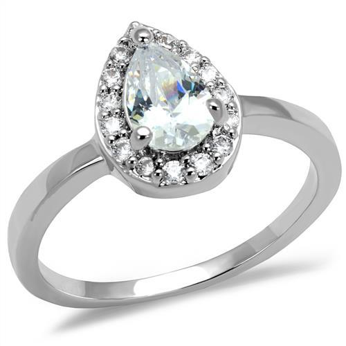 JCE1219 Rhodium Brass Ring with AAA Grade CZ  in Clear