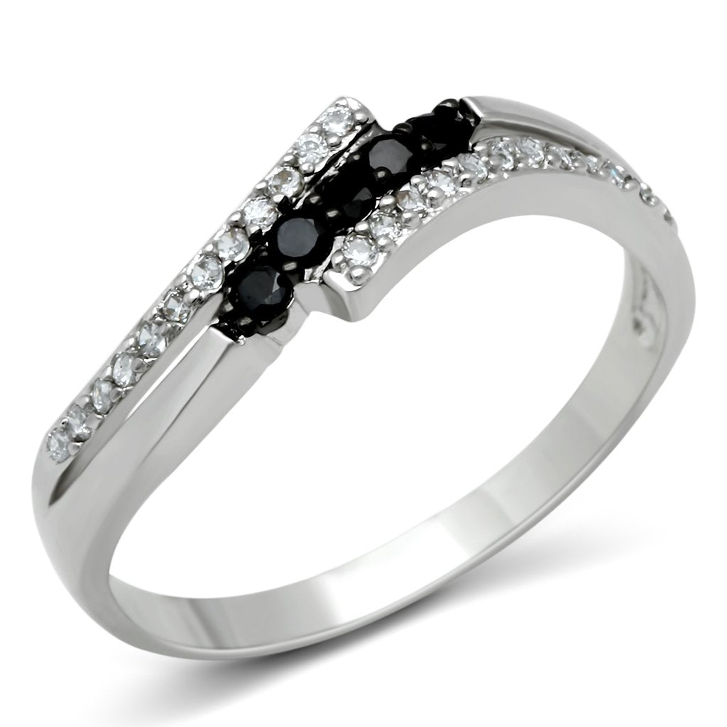 JCE122 Rhodium + Ruthenium Brass Ring with AAA Grade CZ  in Jet
