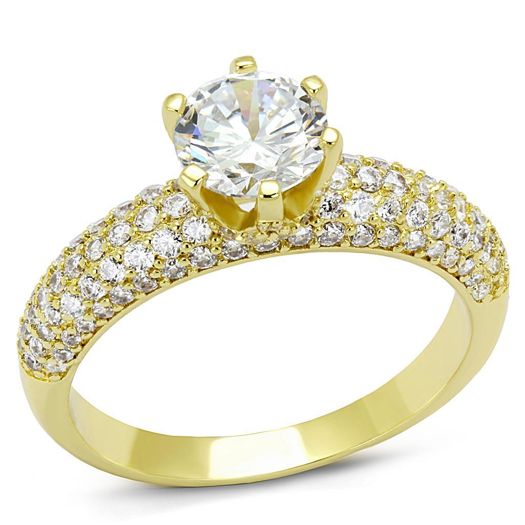 JCE1255 Gold Brass Ring with AAA Grade CZ  in Clear
