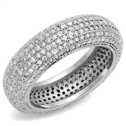 JCE1273 Rhodium Brass Ring with AAA Grade CZ  in Clear