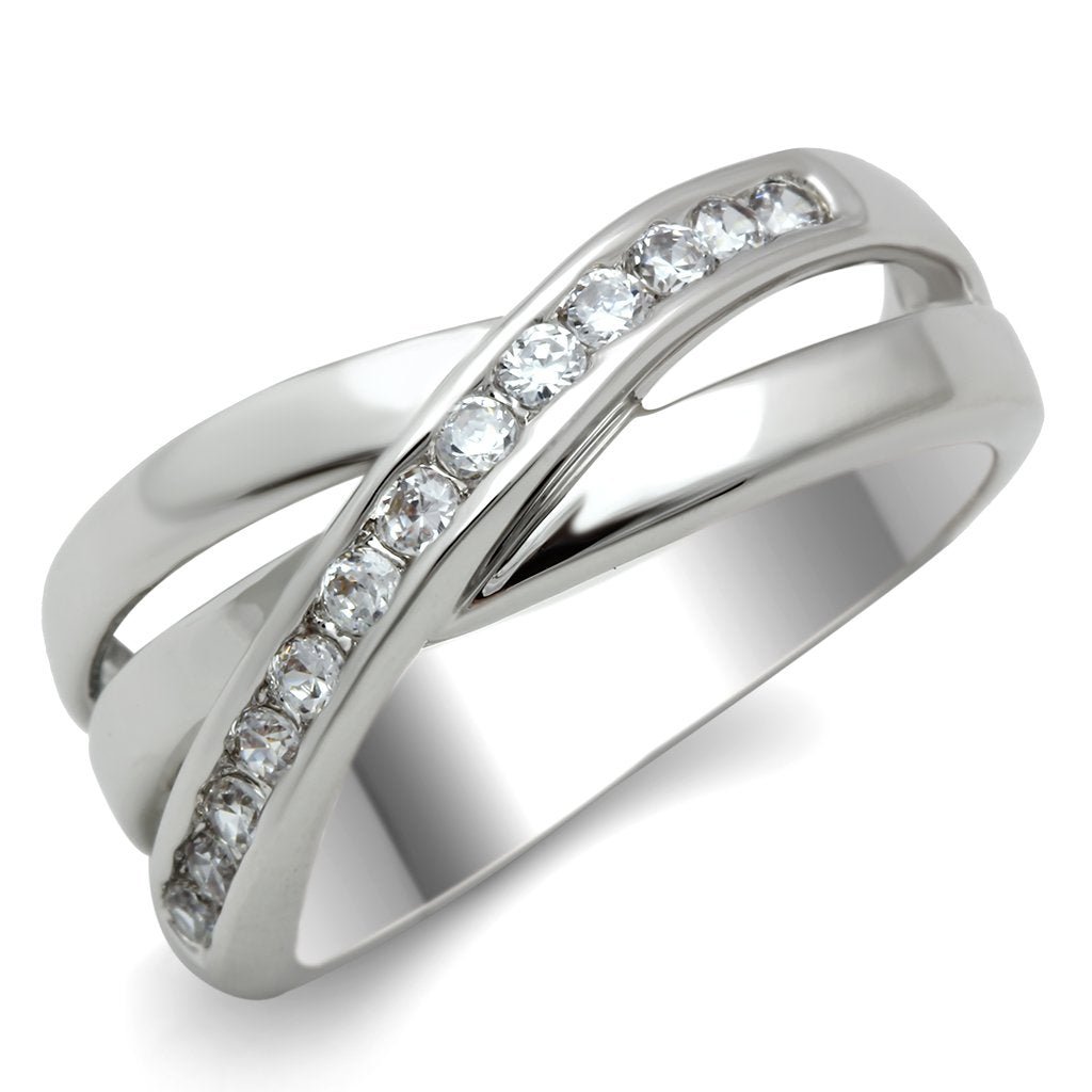 JCE128 Rhodium Brass Ring with AAA Grade CZ  in Clear