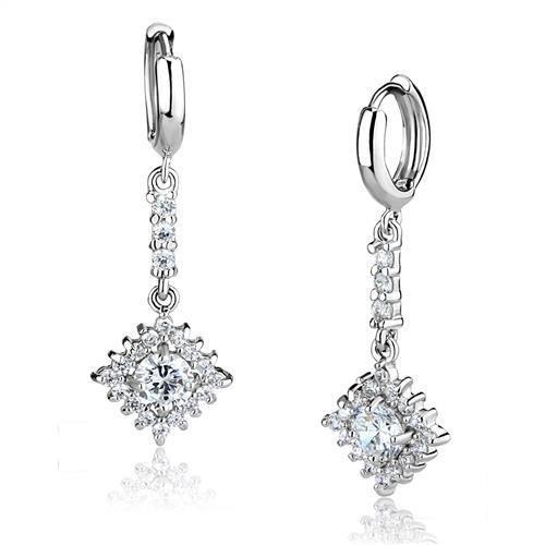 JCE1280 Rhodium Brass Earrings with AAA Grade CZ  in Clear