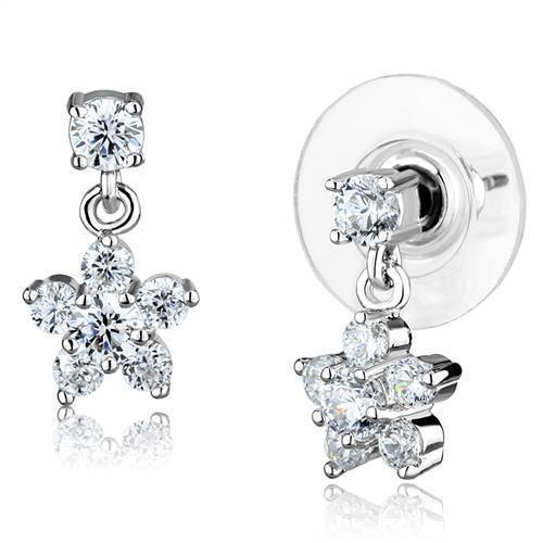 JCE1284 Rhodium Brass Earrings with AAA Grade CZ  in Clear