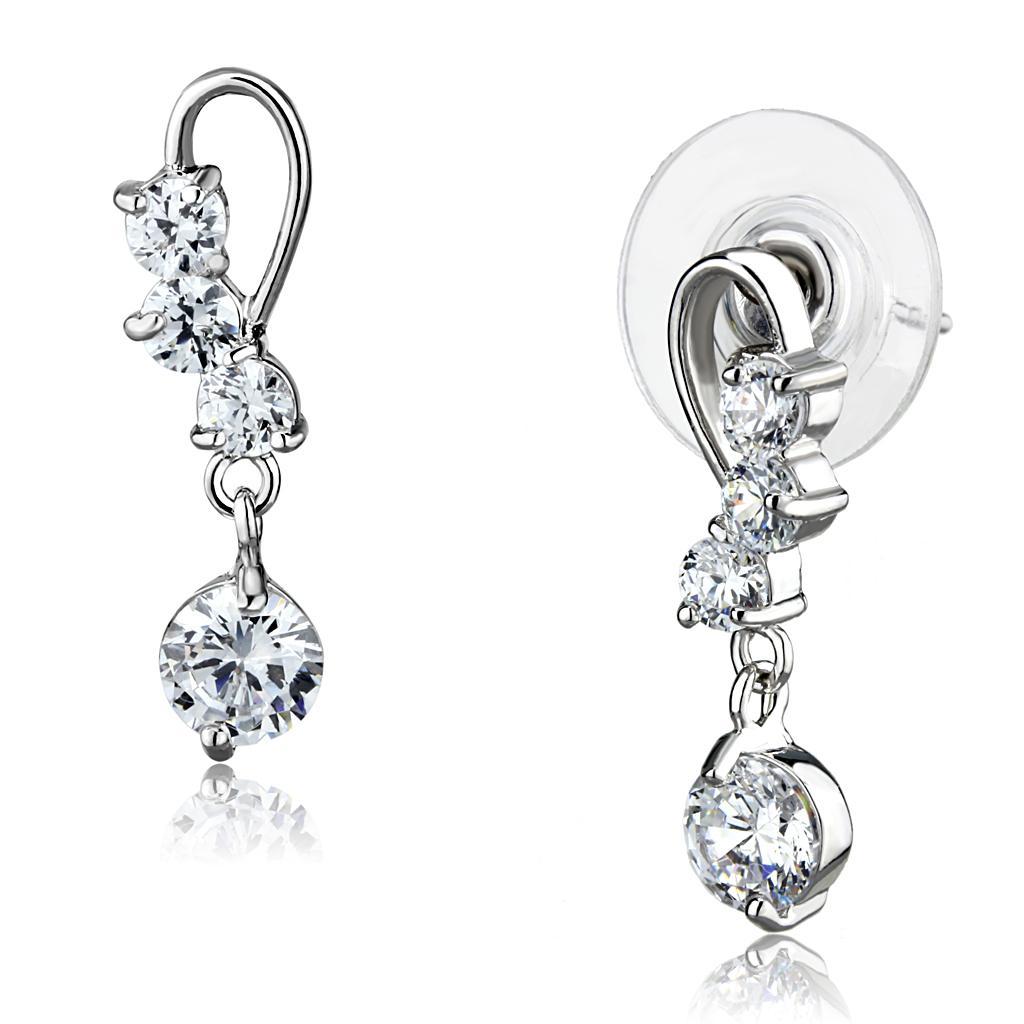 JCE1293 Rhodium Brass Earrings with AAA Grade CZ  in Clear