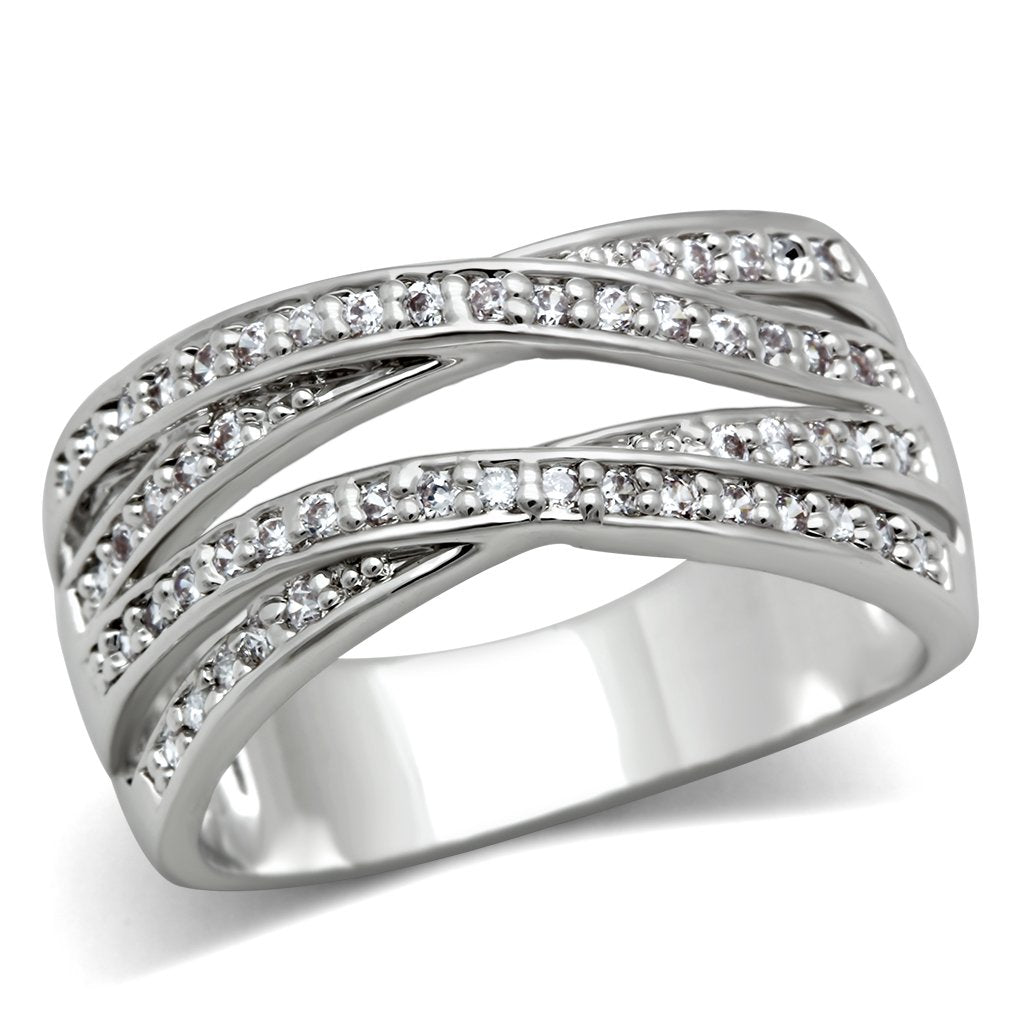 JCE2131 Rhodium Brass Ring with AAA Grade CZ  in Clear