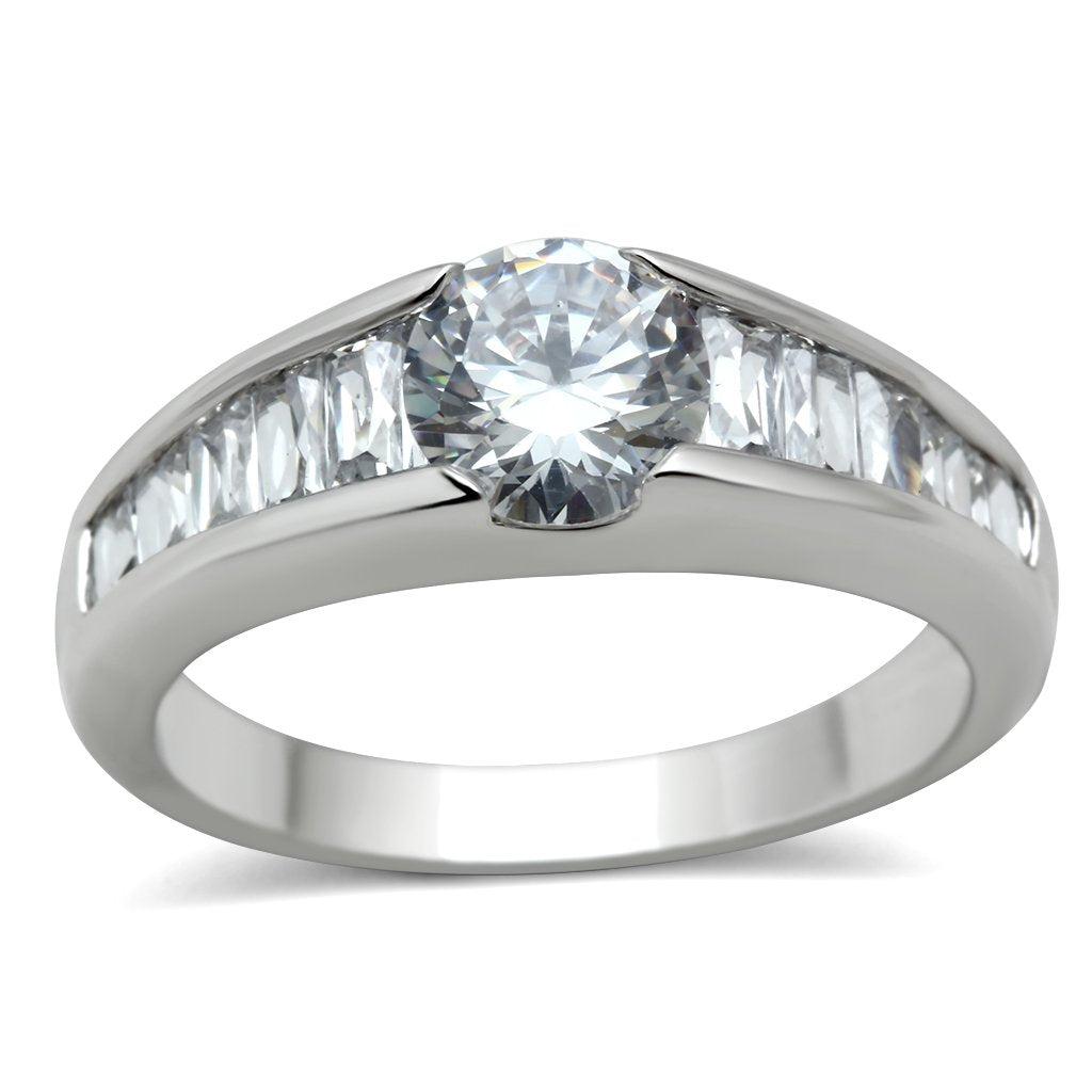 JCE133 Rhodium Brass Ring with AAA Grade CZ  in Clear