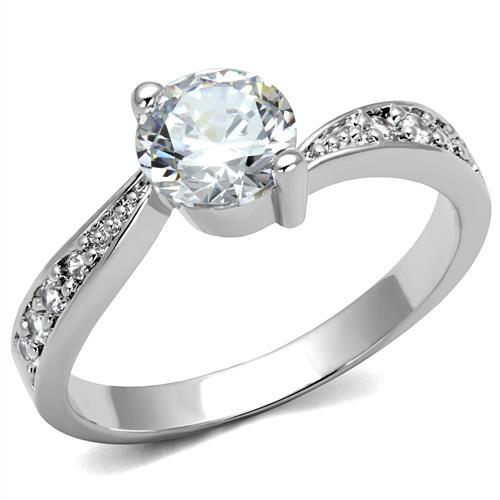 JCE1337 Rhodium Brass Ring with AAA Grade CZ  in Clear