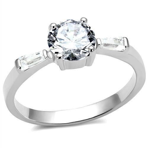 JCE1339 Rhodium Brass Ring with AAA Grade CZ  in Clear