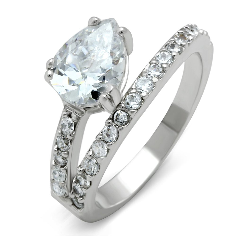 JCE136 Rhodium Brass Ring with AAA Grade CZ  in Clear
