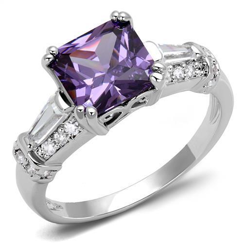 JCE1365 Rhodium Brass Ring with AAA Grade CZ  in Amethyst