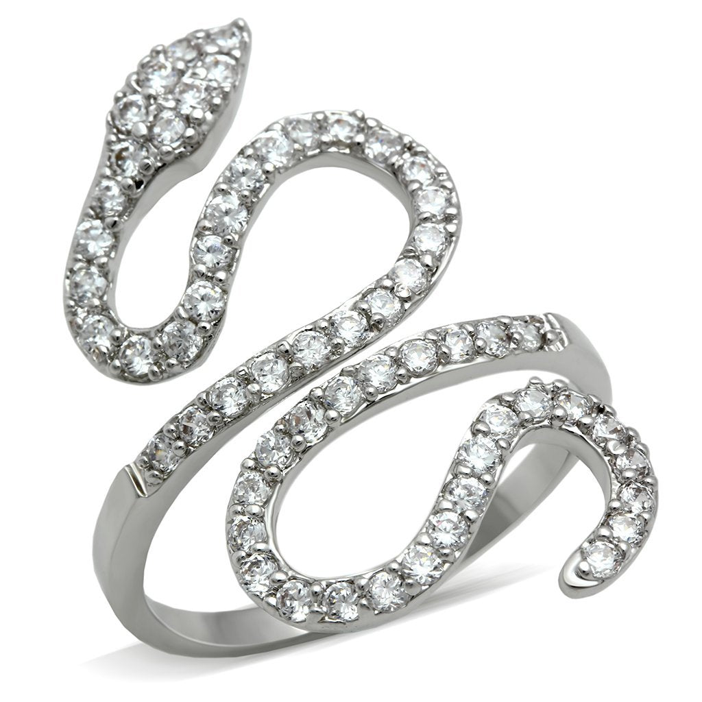 JCE138 Rhodium Brass Ring with AAA Grade CZ  in Clear