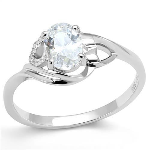 JCE1388 Rhodium 925 Sterling Silver Ring with AAA Grade CZ  in Clear