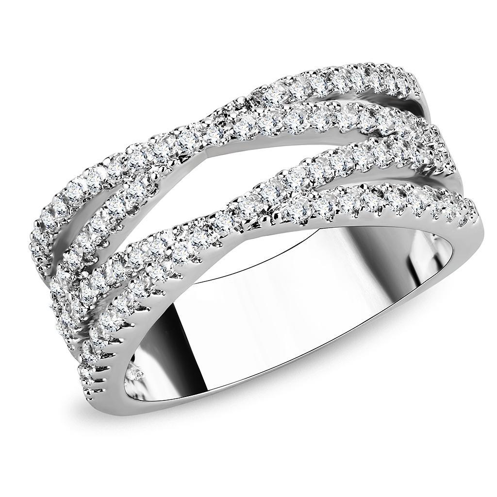 JCE1450 Rhodium Brass Ring with AAA Grade CZ  in Clear
