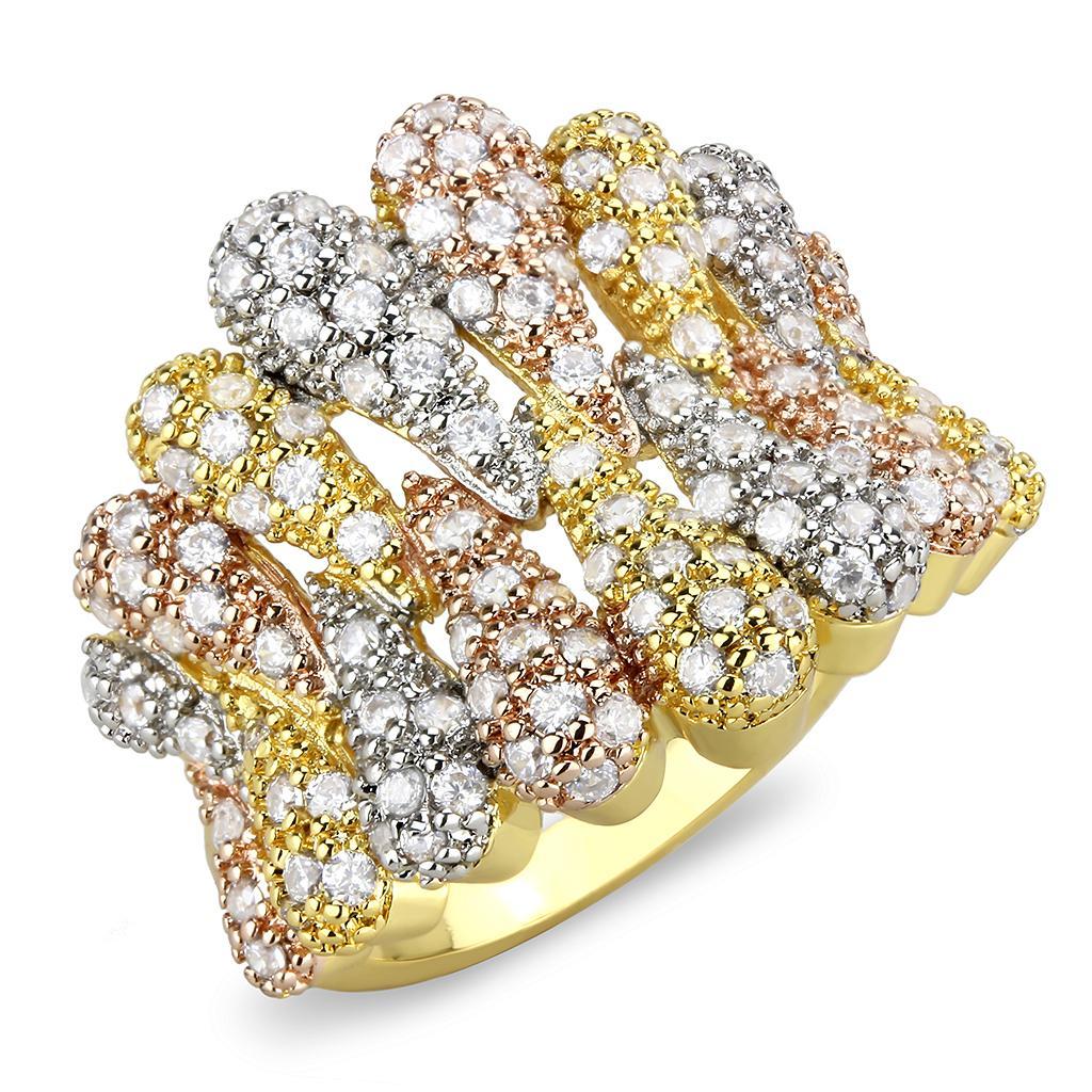 JCE1462 Tricolor Brass Ring with AAA Grade CZ  in Clear