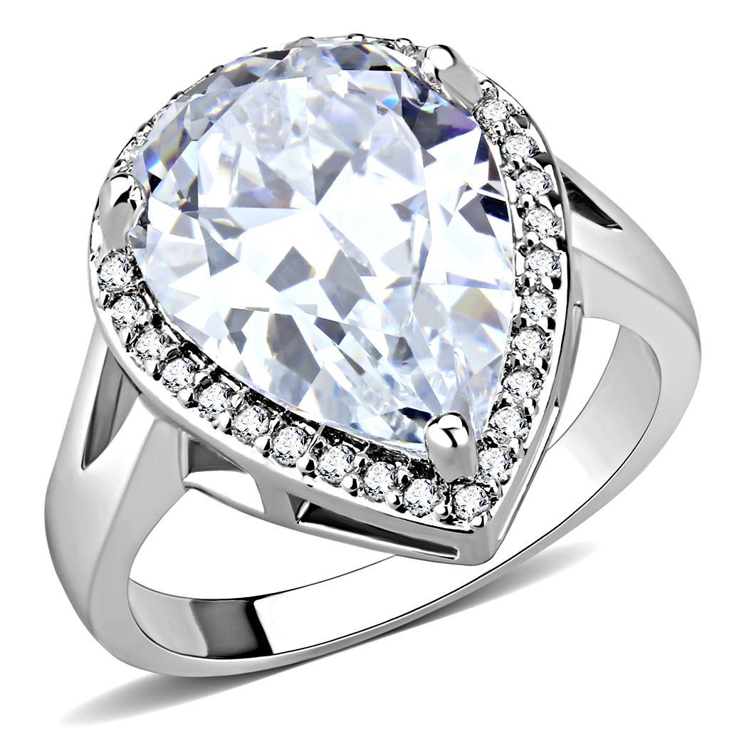 JCE1469 Rhodium Brass Ring with AAA Grade CZ  in Clear