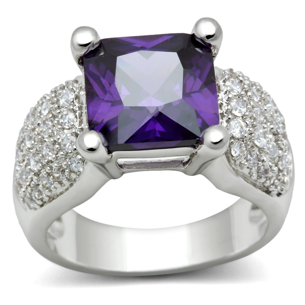 JCE148 Rhodium Brass Ring with AAA Grade CZ  in Amethyst