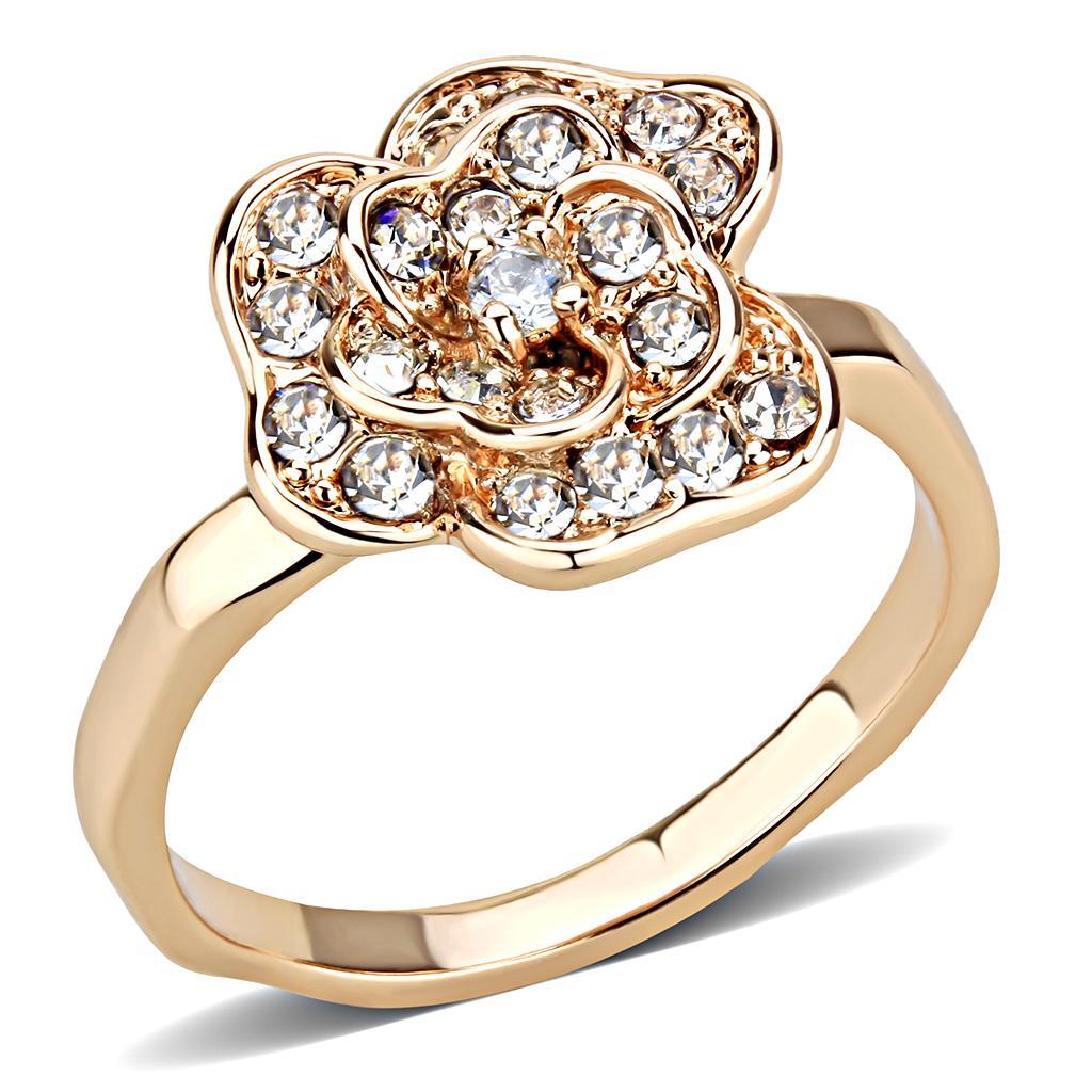 JCE1491 Rose Gold Brass Ring with Top Grade Crystal  in Clear
