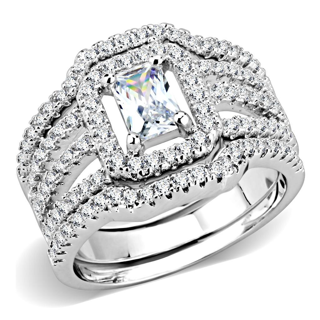 JCE1503 Rhodium Brass Ring with AAA Grade CZ  in Clear