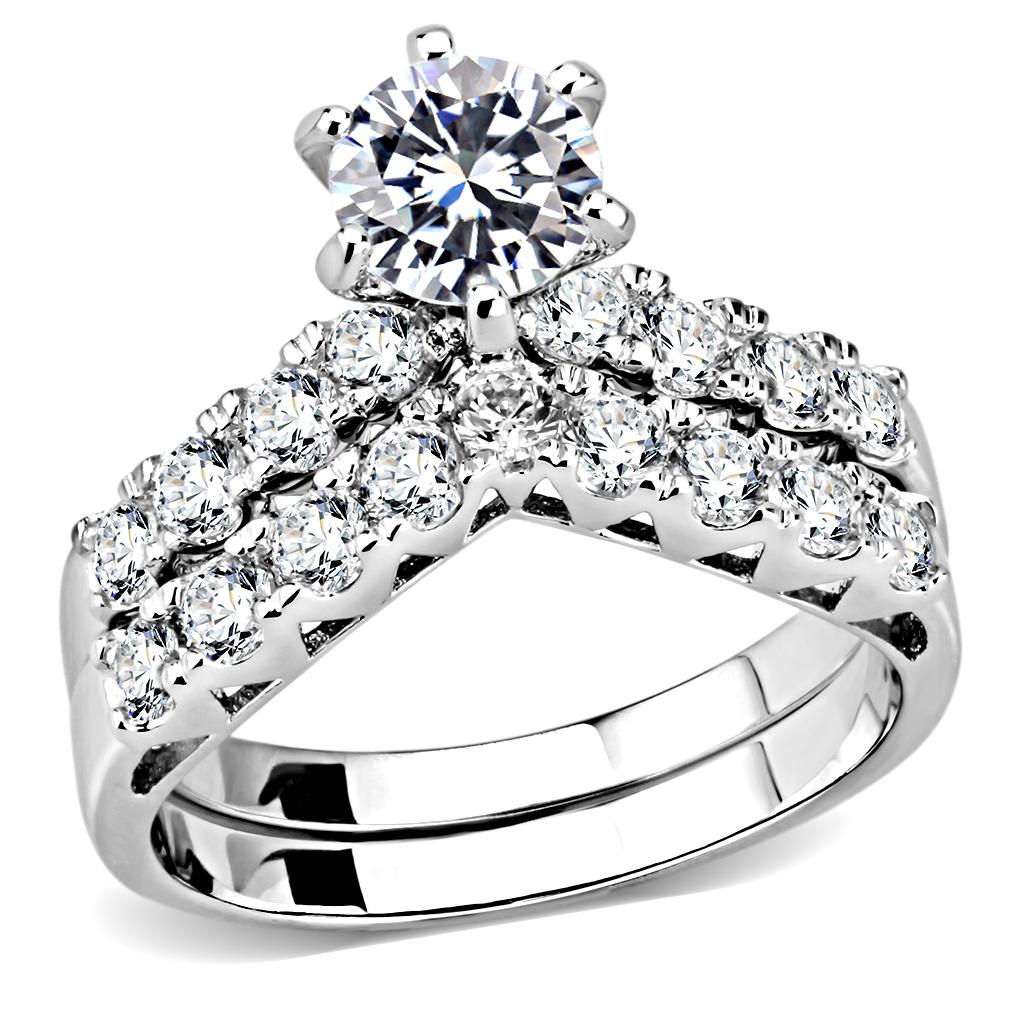 JCE1513 Rhodium Brass Ring with AAA Grade CZ  in Clear