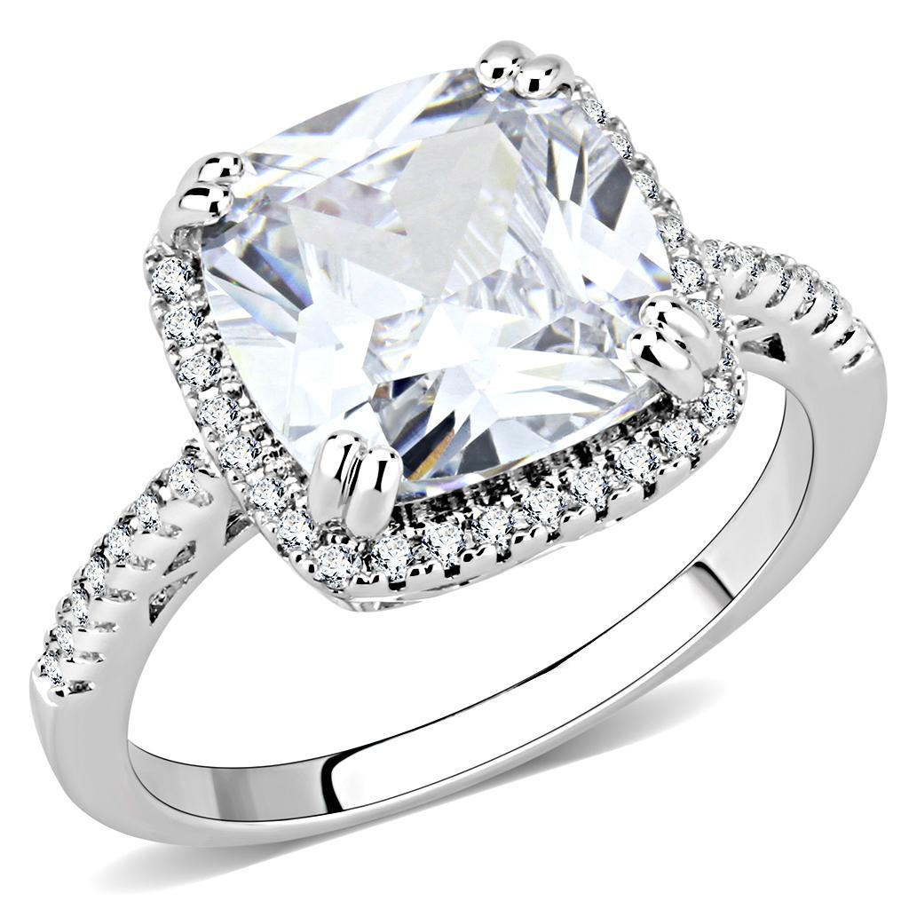 JCE1522 Rhodium Brass Ring with AAA Grade CZ  in Clear