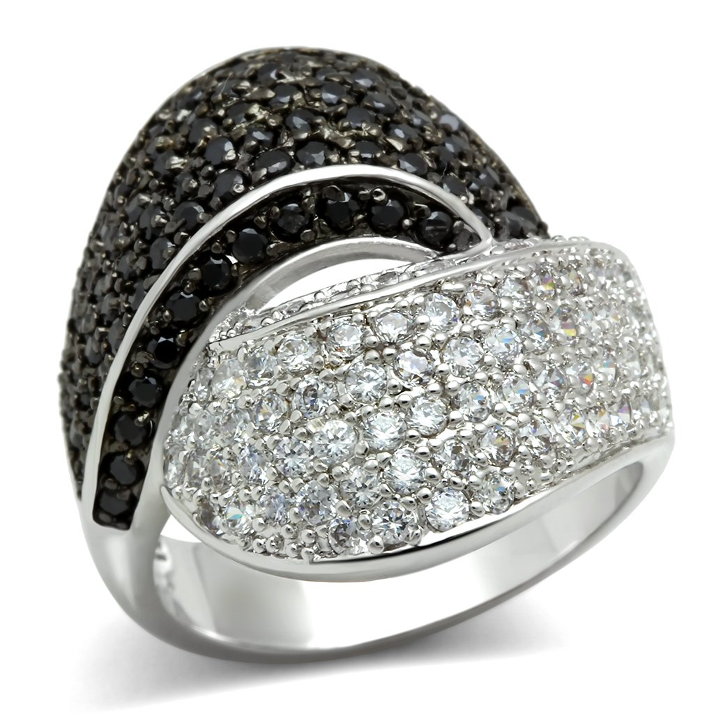 JCE157 Rhodium + Ruthenium Brass Ring with AAA Grade CZ  in Jet