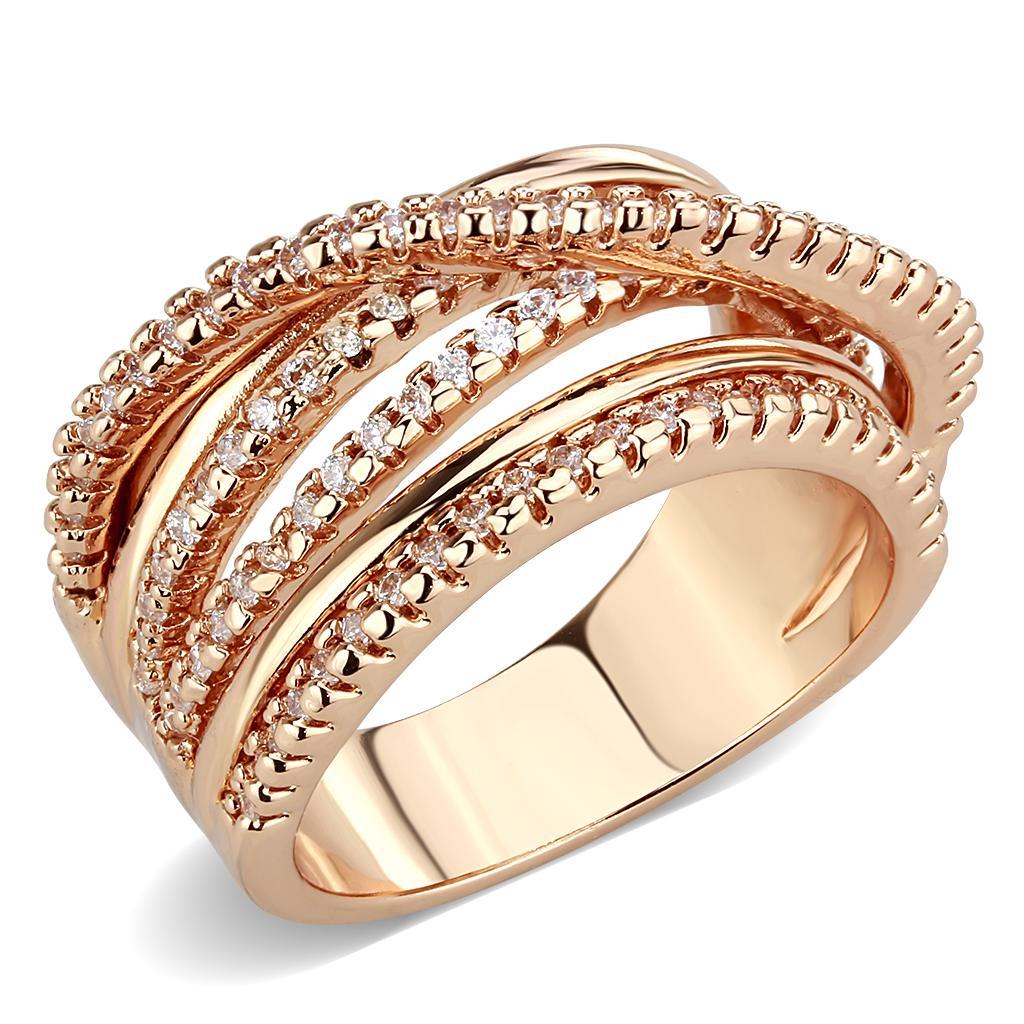 JCE1586 Rose Gold Brass Ring with AAA Grade CZ  in Clear