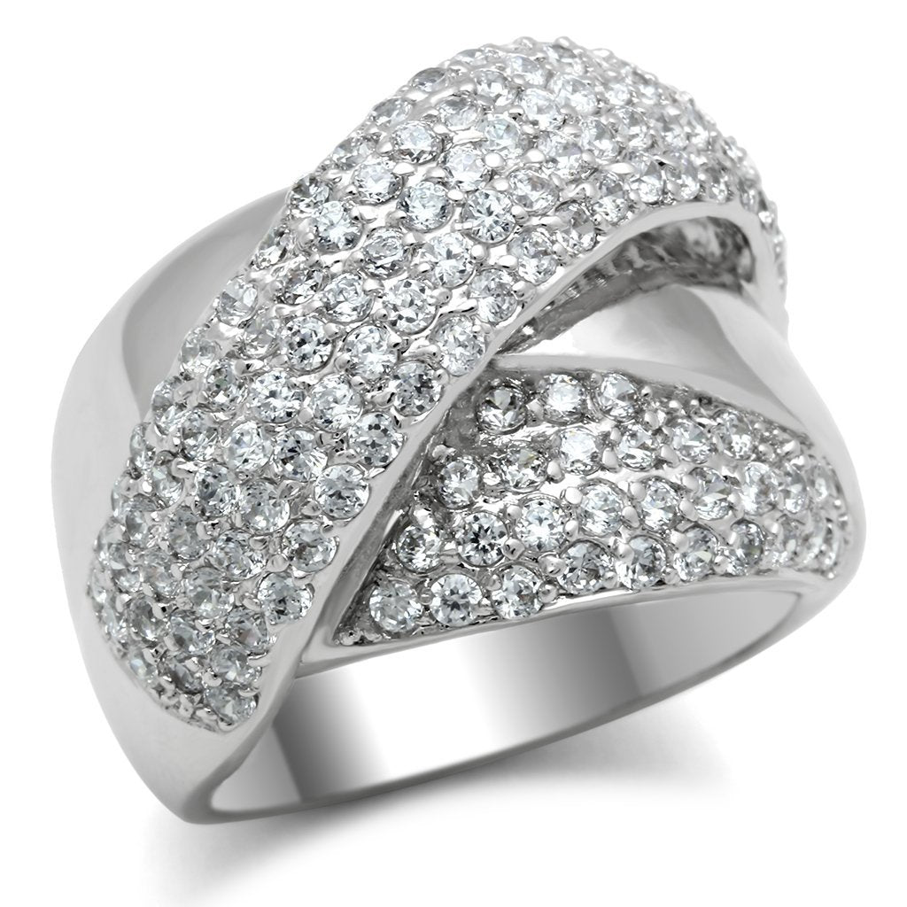 JCE2160 Rhodium Brass Ring with AAA Grade CZ  in Clear