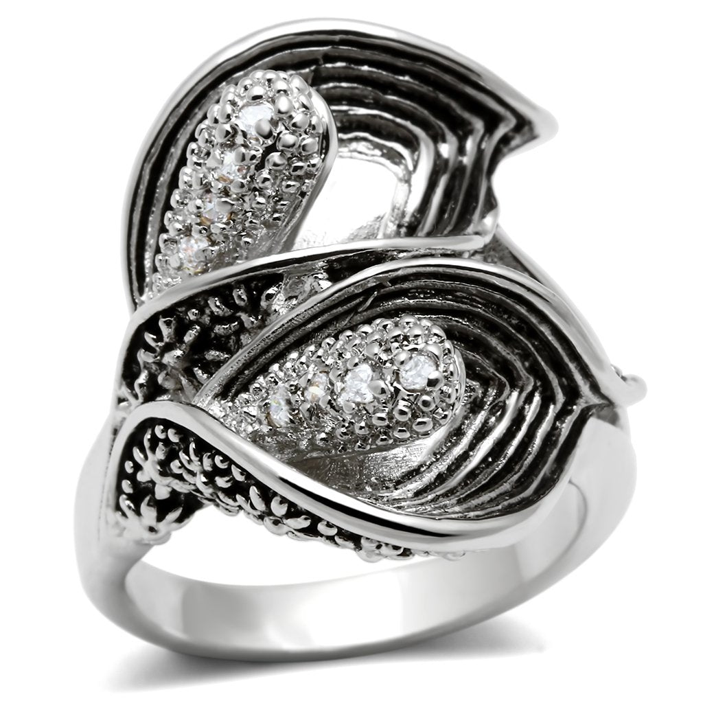 JCE185 Rhodium Brass Ring with AAA Grade CZ  in Clear
