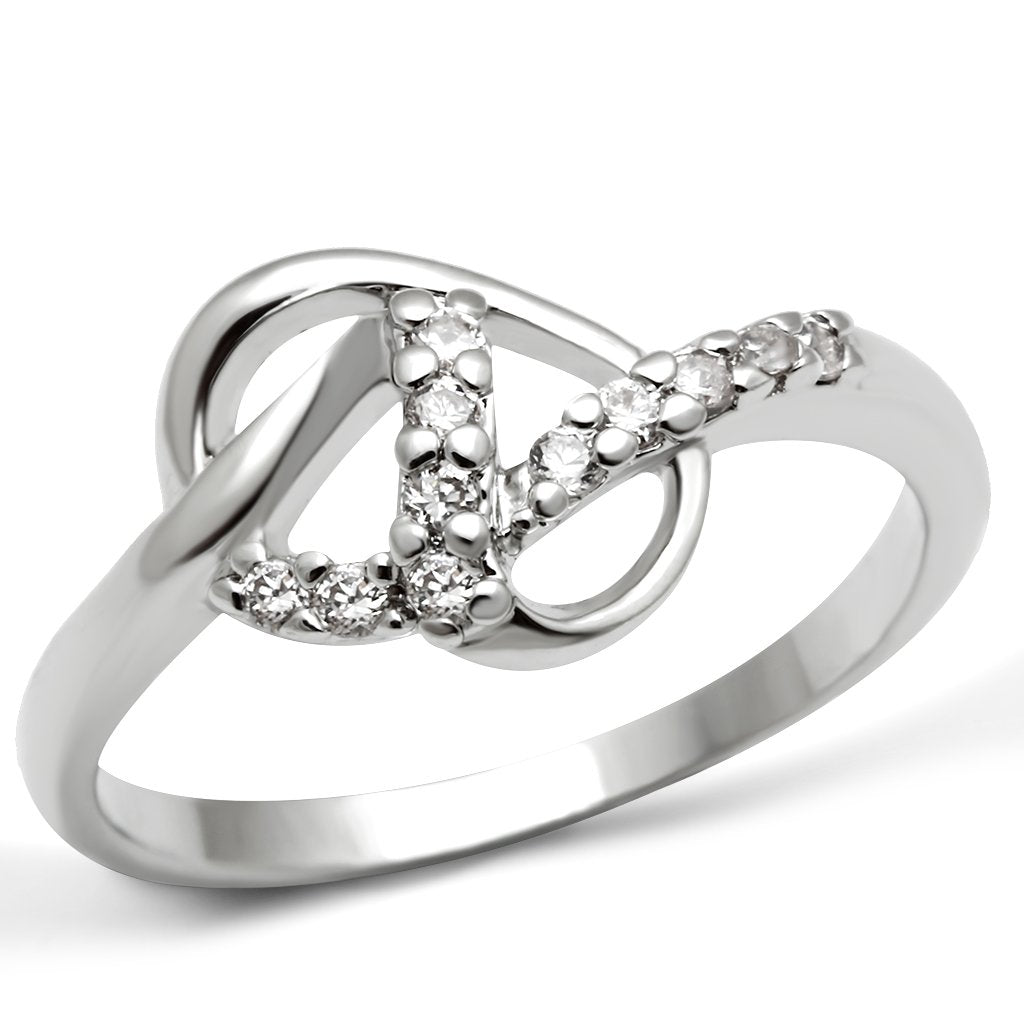 JCE190 Rhodium Brass Ring with AAA Grade CZ  in Clear