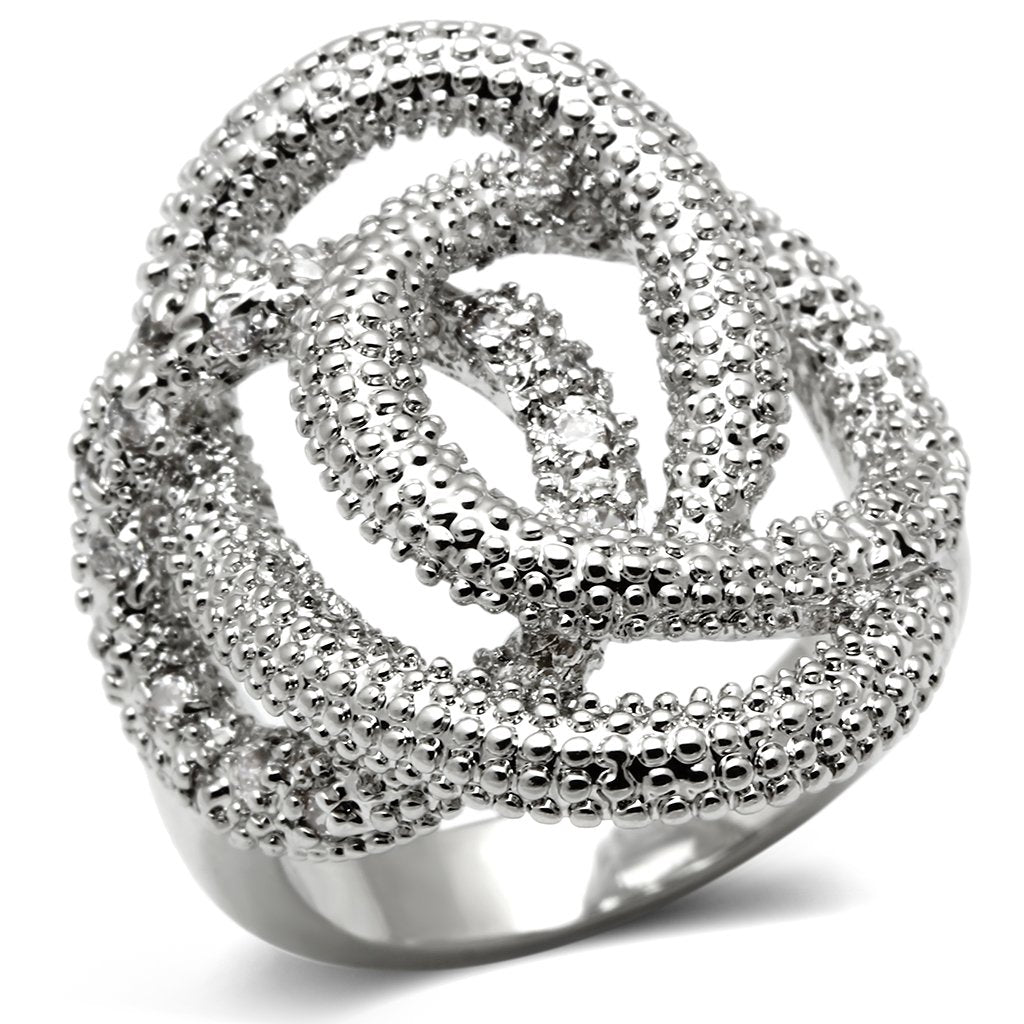 JCE196 Rhodium Brass Ring with AAA Grade CZ  in Clear