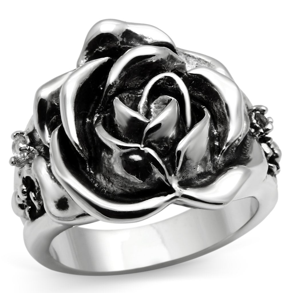 JCE210 Rhodium Brass Ring with AAA Grade CZ  in Clear
