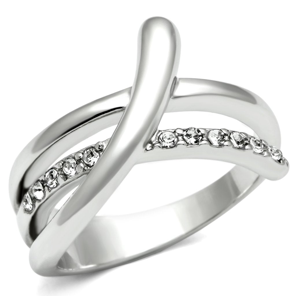 JCE216 Rhodium Brass Ring with Top Grade Crystal  in Clear