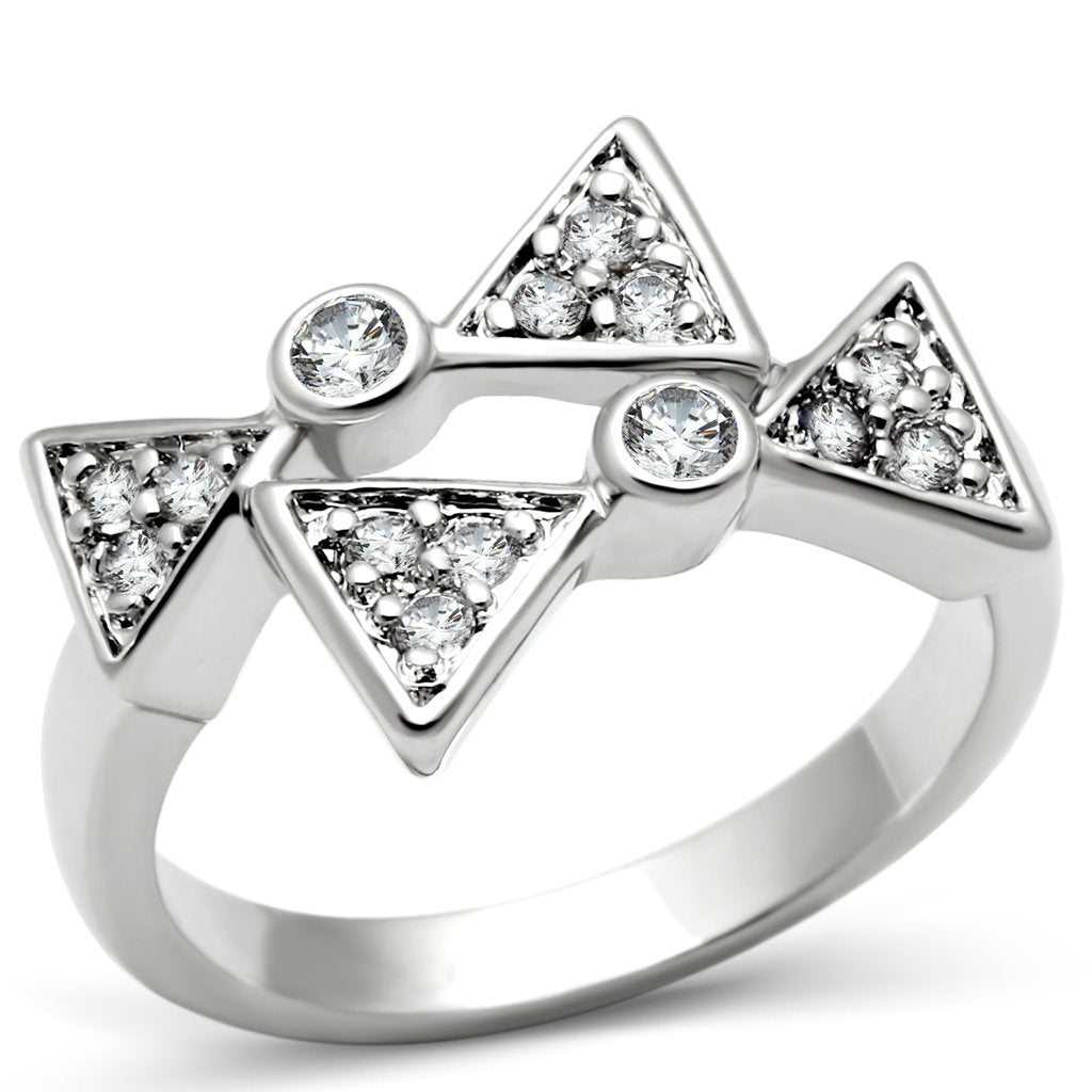 JCE225 Rhodium Brass Ring with AAA Grade CZ  in Clear