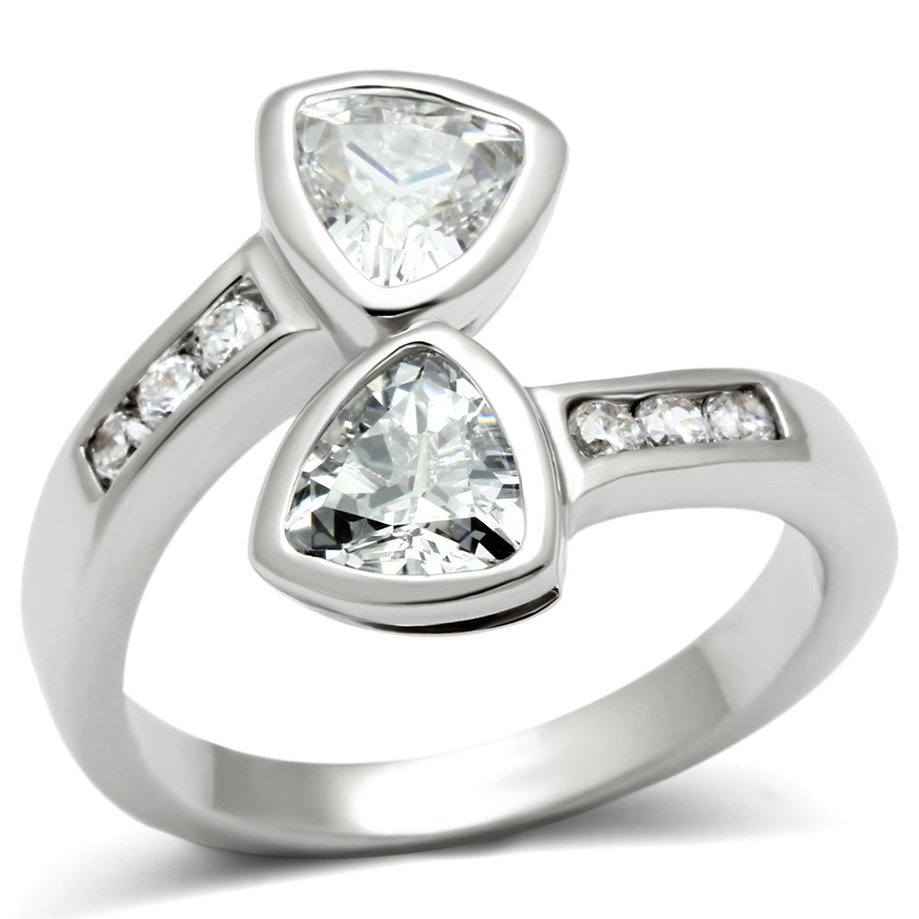JCE228 Rhodium Brass Ring with AAA Grade CZ  in Clear