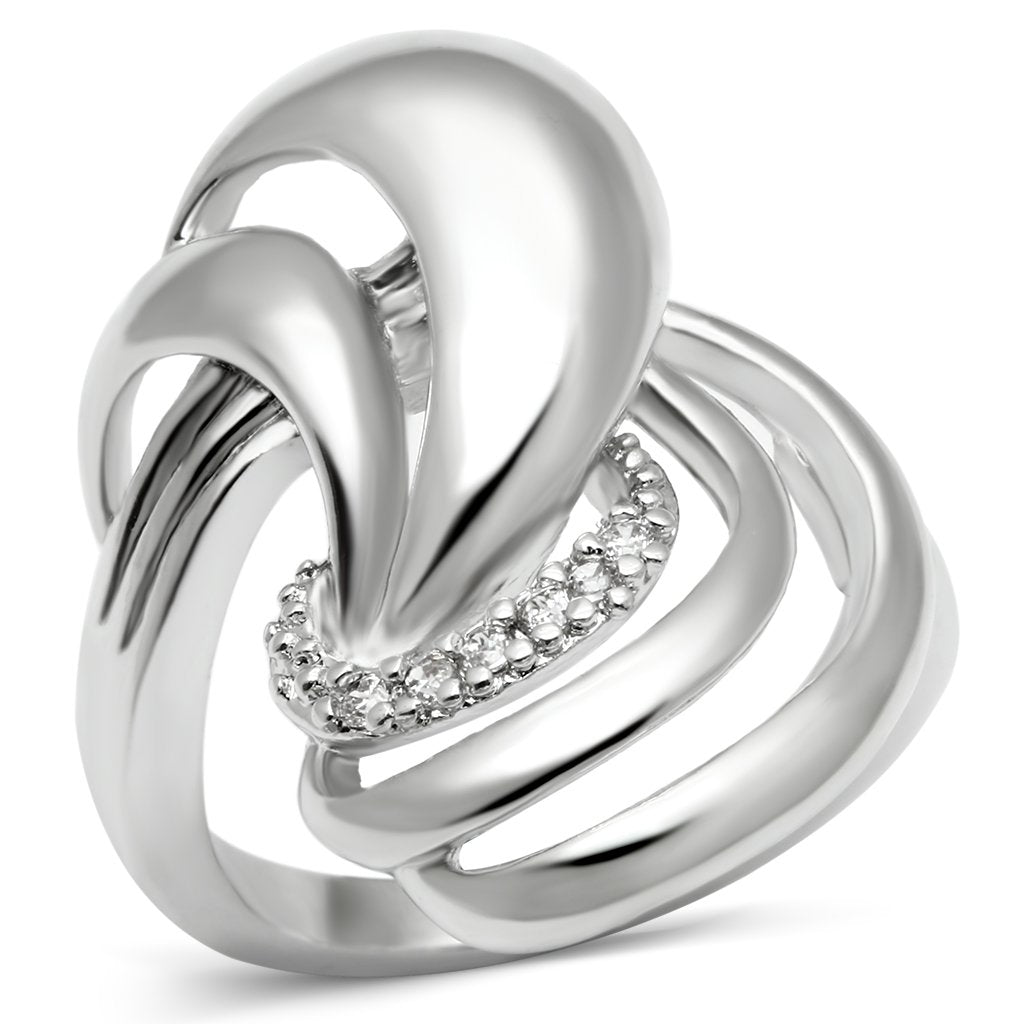 JCE237 Rhodium Brass Ring with AAA Grade CZ  in Clear