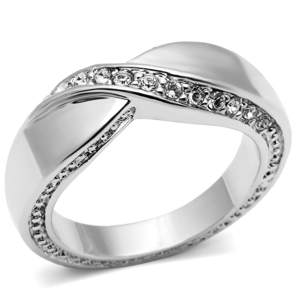 JCE264 Rhodium Brass Ring with Top Grade Crystal  in Clear