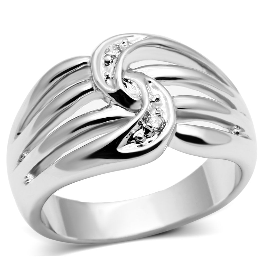 JCE272 Rhodium Brass Ring with AAA Grade CZ  in Clear