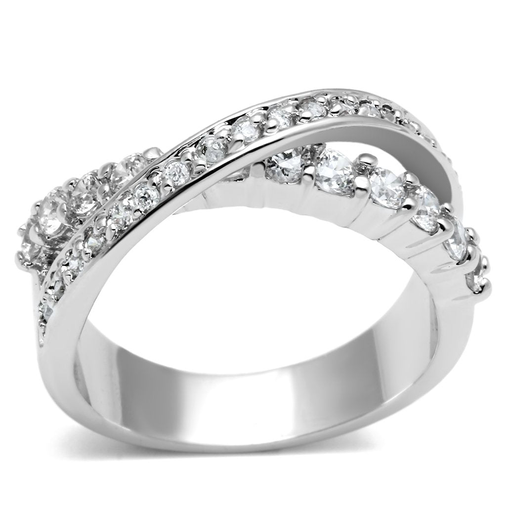 JCE274 Rhodium Brass Ring with AAA Grade CZ  in Clear