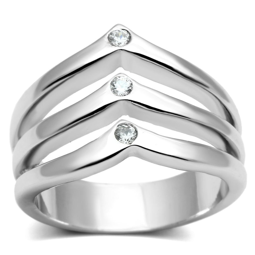 JCE276 Rhodium Brass Ring with AAA Grade CZ  in Clear