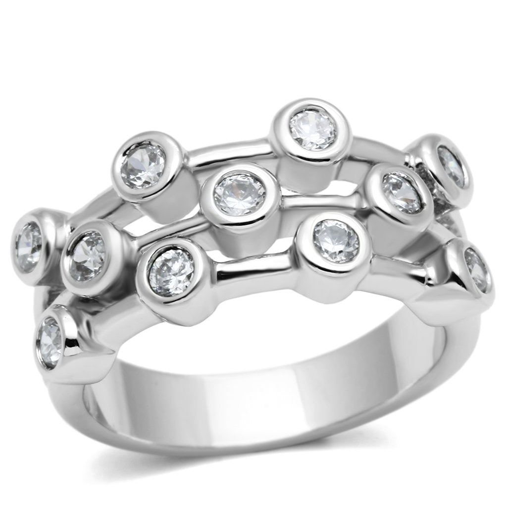 JCE280 Rhodium Brass Ring with AAA Grade CZ  in Clear