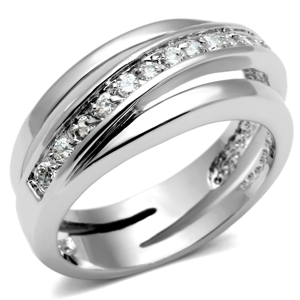 JCE284 Rhodium Brass Ring with AAA Grade CZ  in Clear