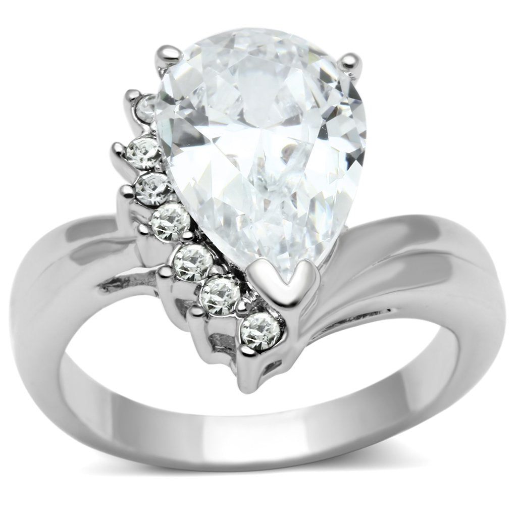 JCE292 Rhodium Brass Ring with AAA Grade CZ  in Clear
