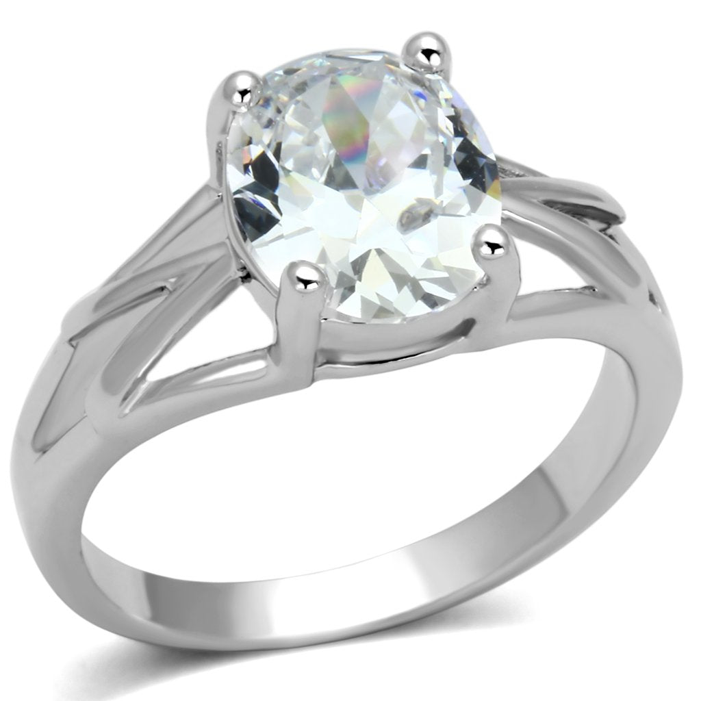 JCE308 Rhodium Brass Ring with AAA Grade CZ  in Clear