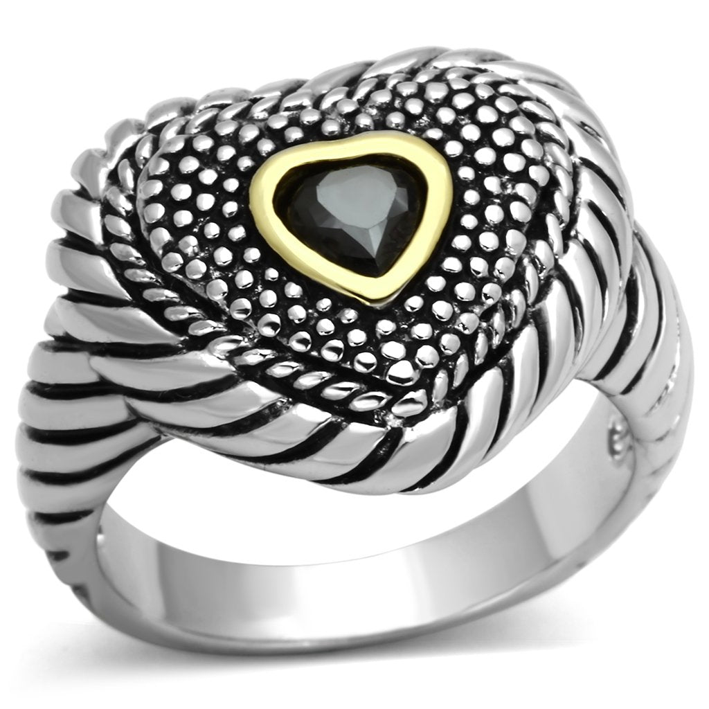 JCE334 Reverse Two-Tone Brass Ring with AAA Grade CZ  in Black Diamond