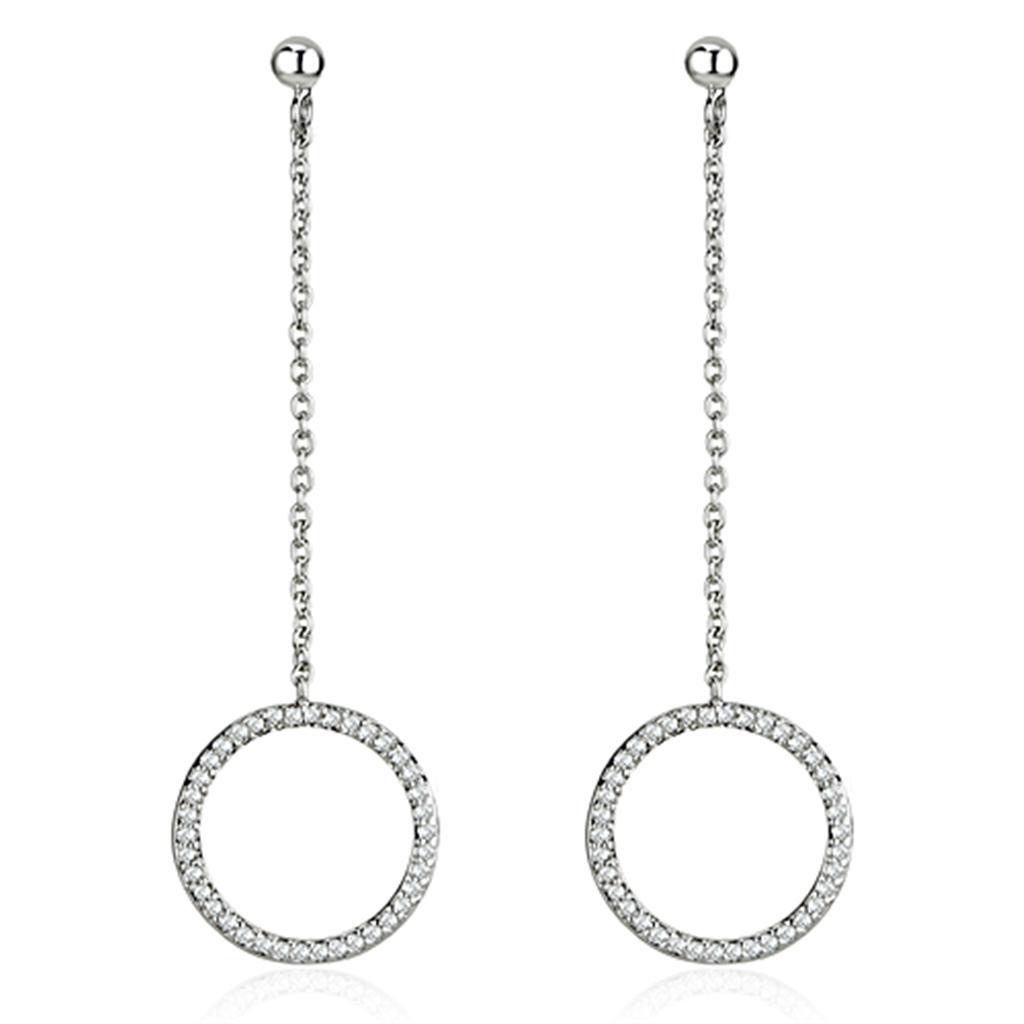 JCE364 Rhodium Brass Earrings with AAA Grade CZ  in Clear