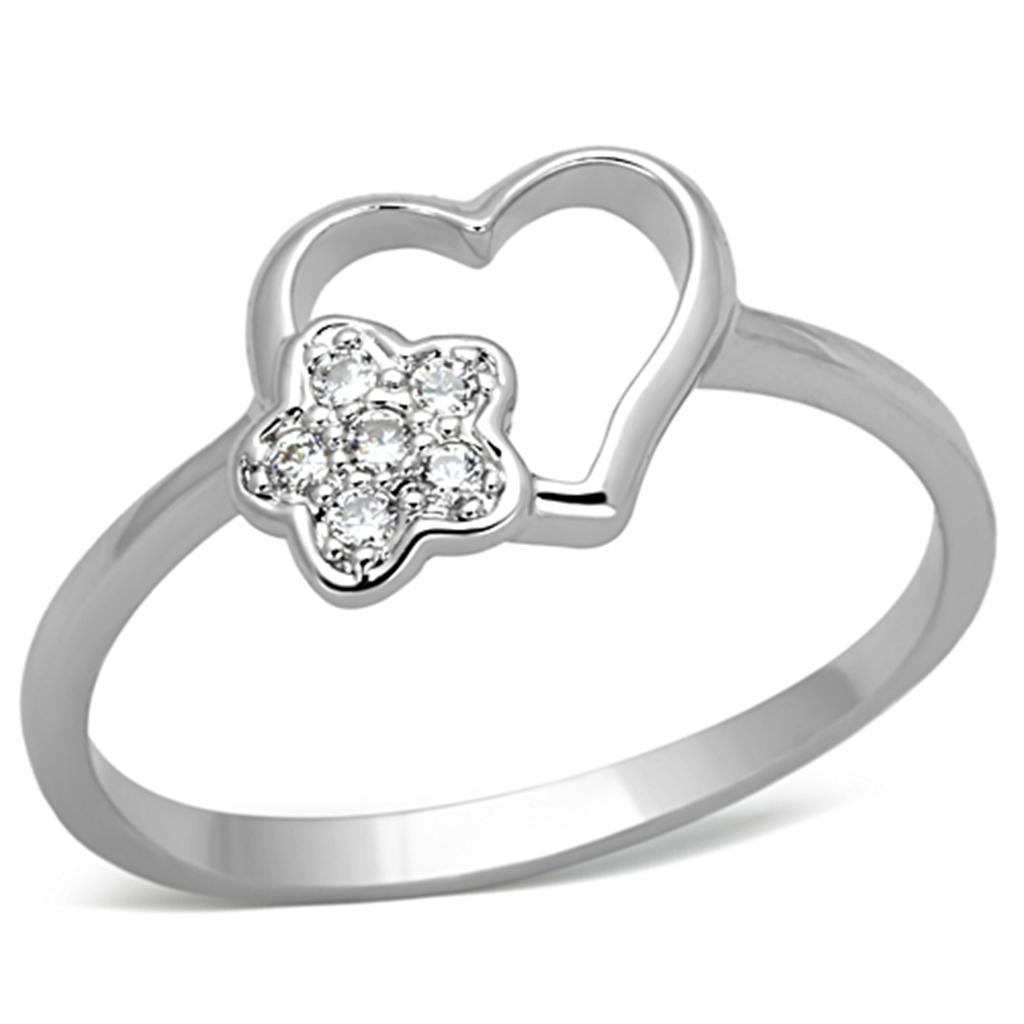 JCE472 Rhodium Brass Ring with AAA Grade CZ  in Clear