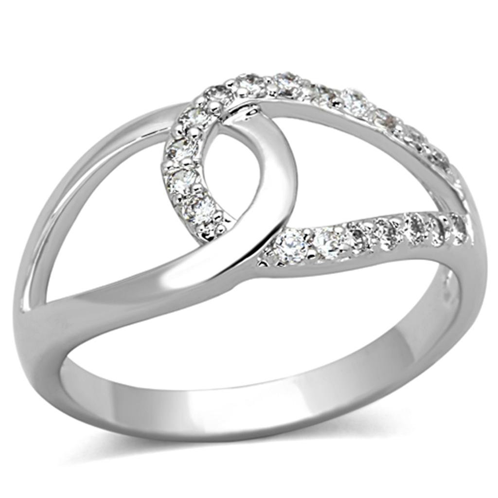 JCE474 Rhodium Brass Ring with AAA Grade CZ  in Clear