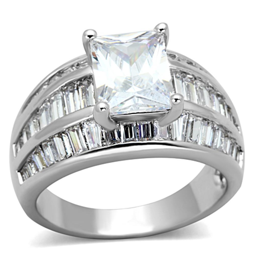 JCE475 Rhodium Brass Ring with AAA Grade CZ  in Clear