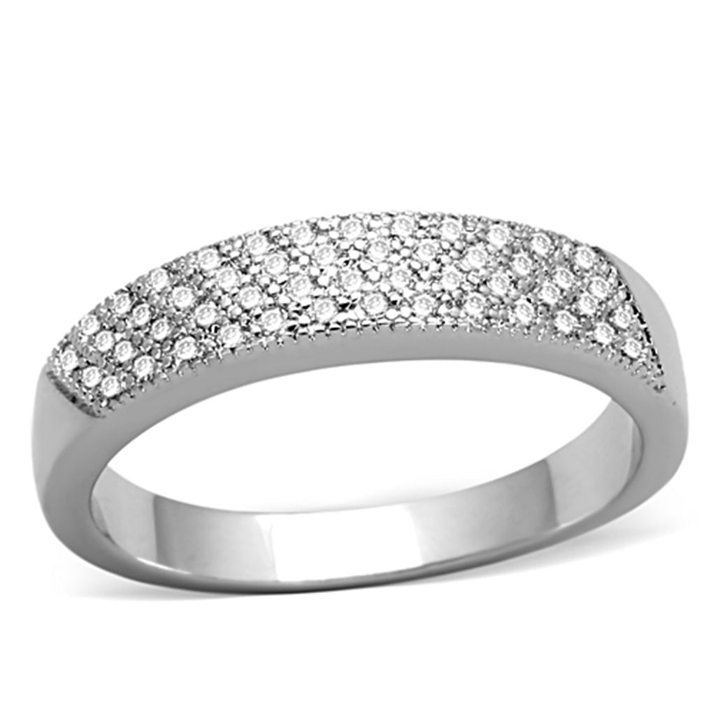 JCE482 Rhodium Brass Ring with AAA Grade CZ  in Clear